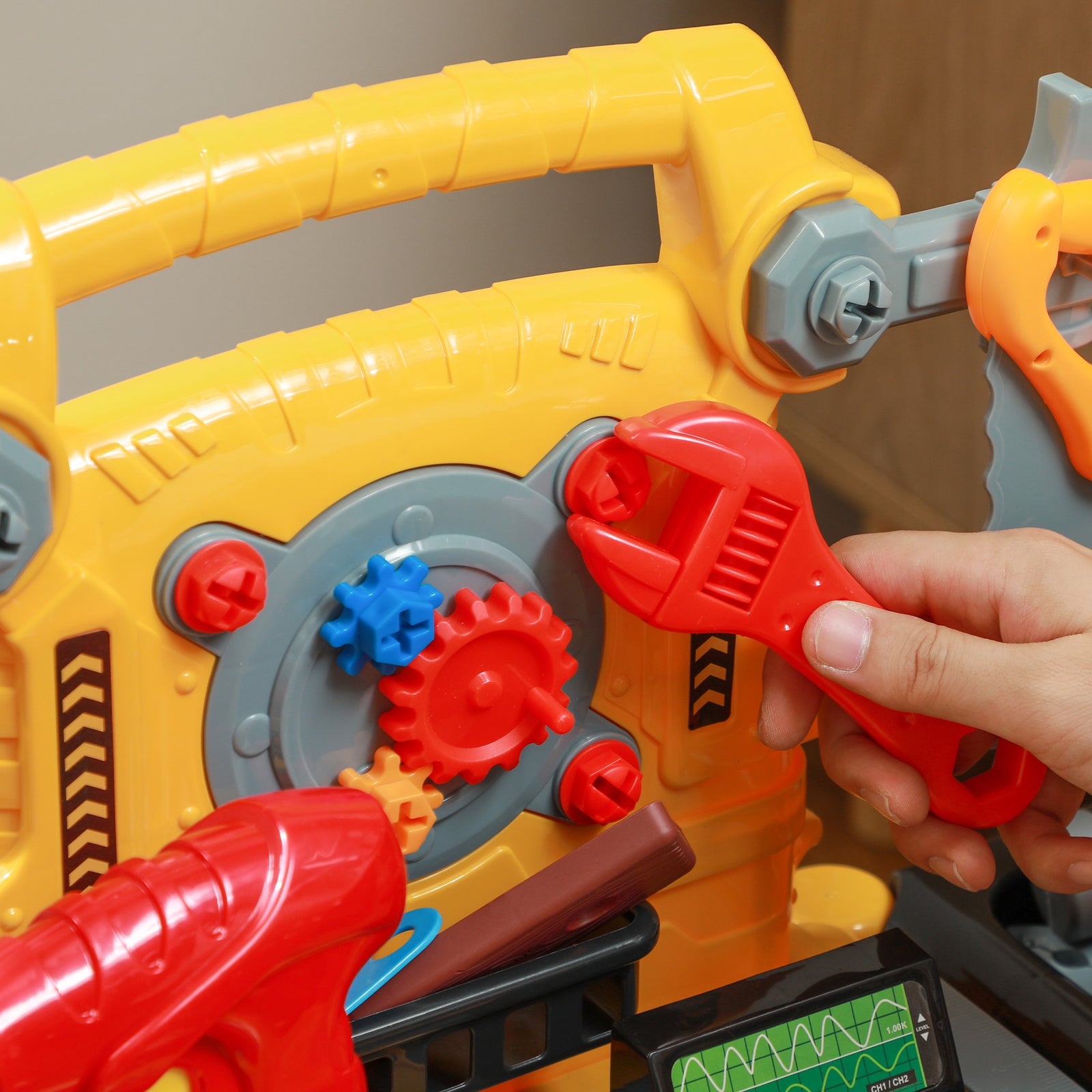 102pcs Play Tools Toy With Electric Drill, Storage, Yellow