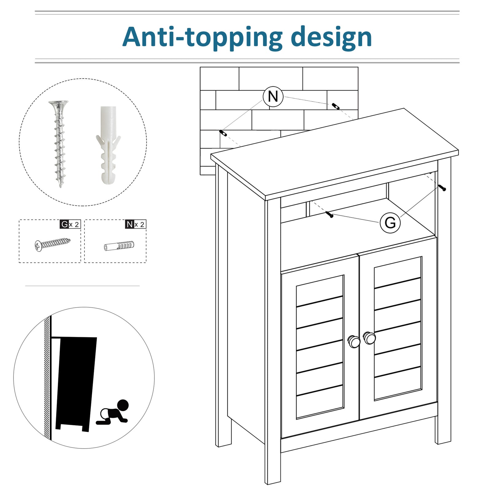 Bathroom Floor Storage Cabinet Standing Unit W/ Doors