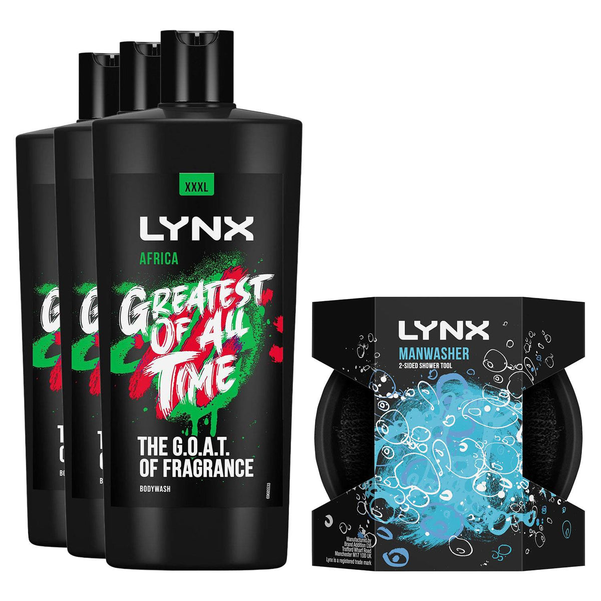 Africa Xxxl Shower Gel 700ml & Manwasher 2-sided Shower Tool | Set of 3