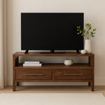 Arc-line Media Console,2 Drawers, 1 Open Shelf, Brown