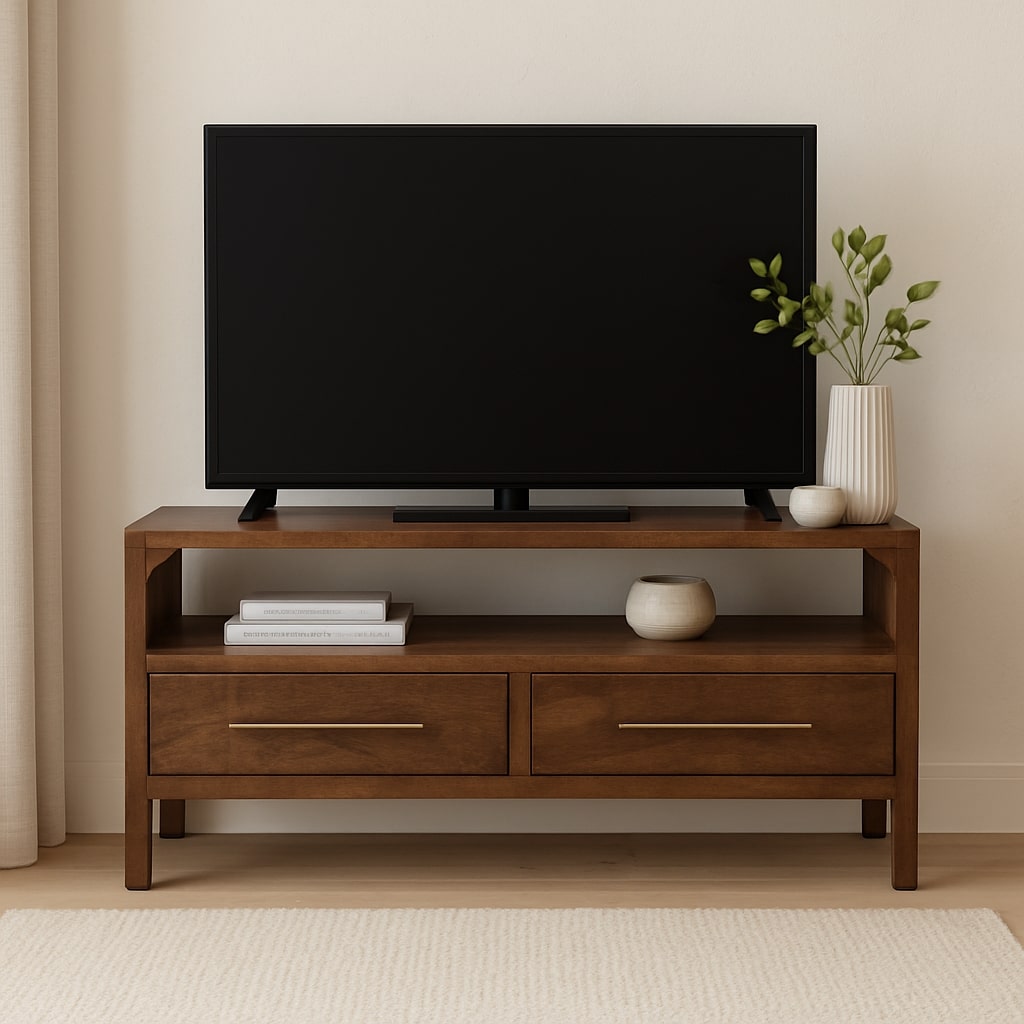 Arc-line Media Console,2 Drawers, 1 Open Shelf, Brown