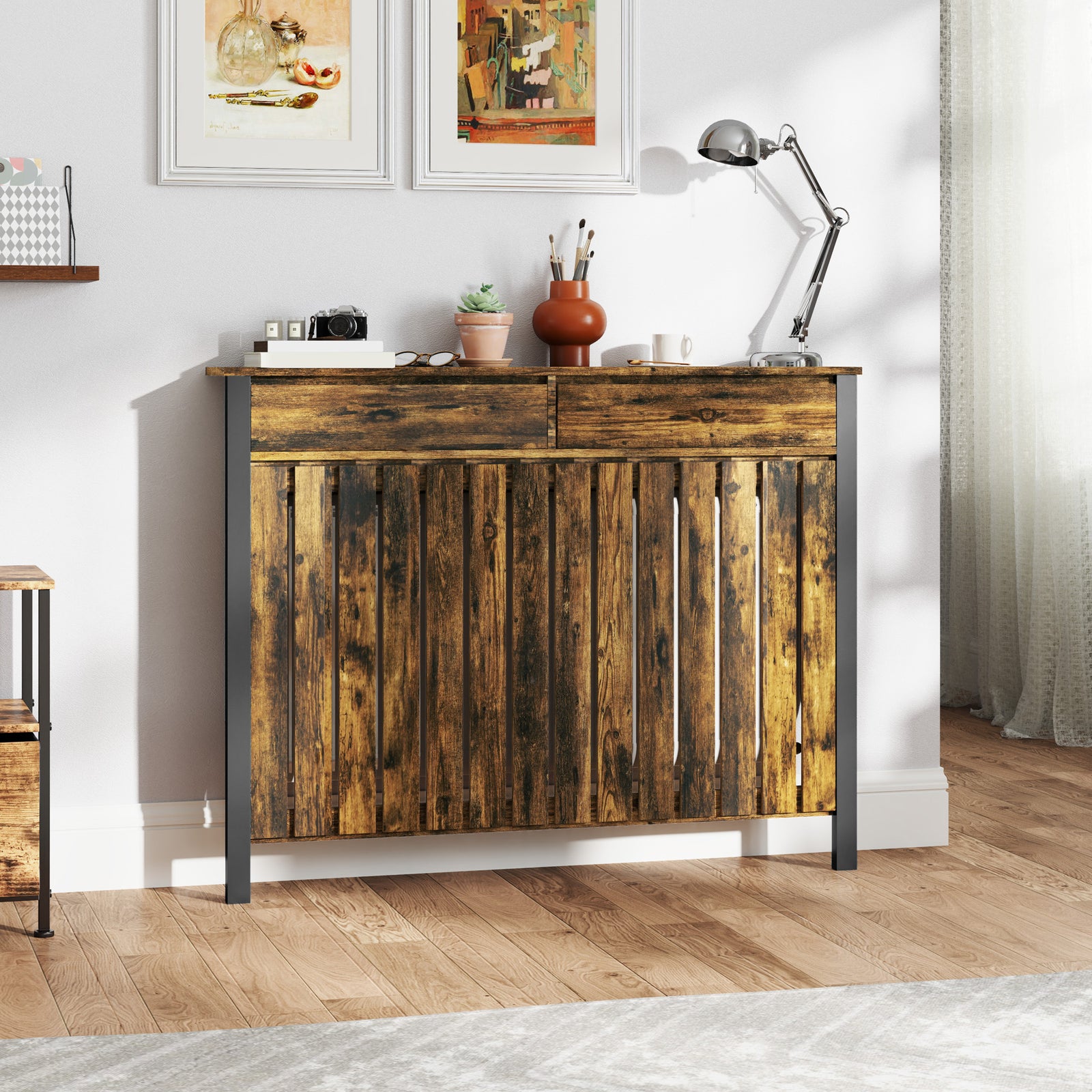Radiator Cover With Drawer And Vertical Slats