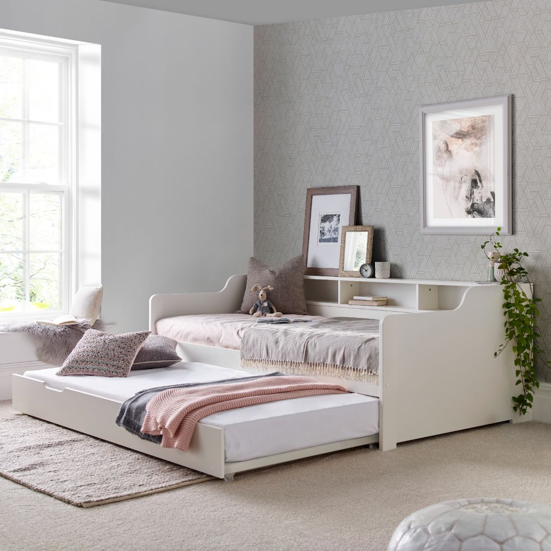 Tyler Guest Bed And Trundle With Memory Foam Mattresses | Single | White