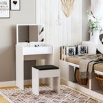 Dressing Table Set Cushioned Stool Flip-up Mirror Chipboard | One Size | White