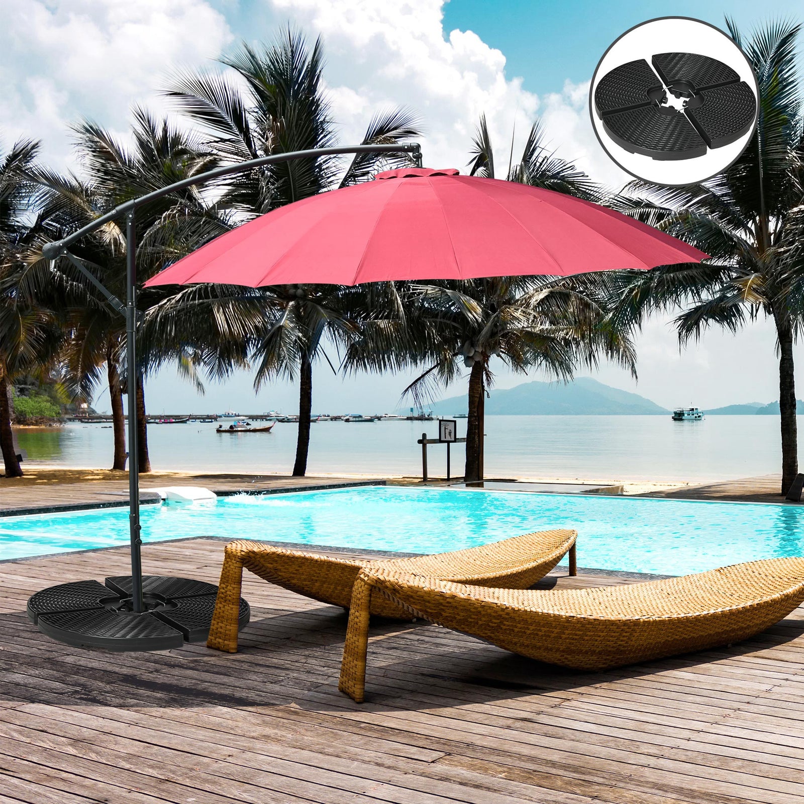 4pc Parasol Bases, Wicker Effect, Black