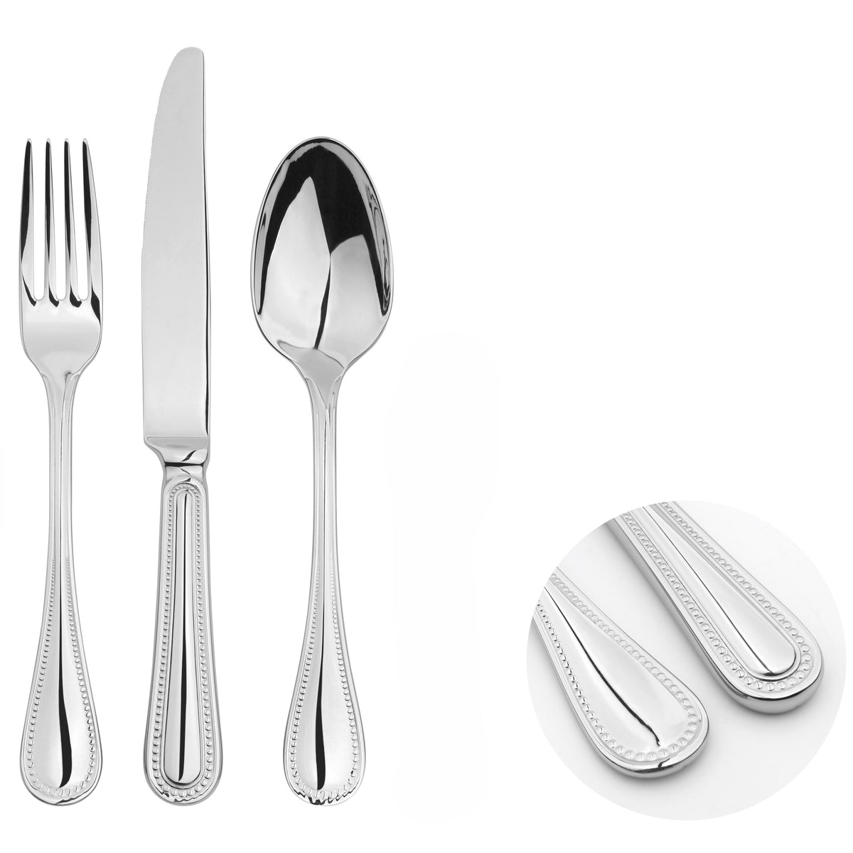 Cutlery Sets Stainless Steel 18/8 Forks Spoons Catering Bead | Set of 12 | Silver