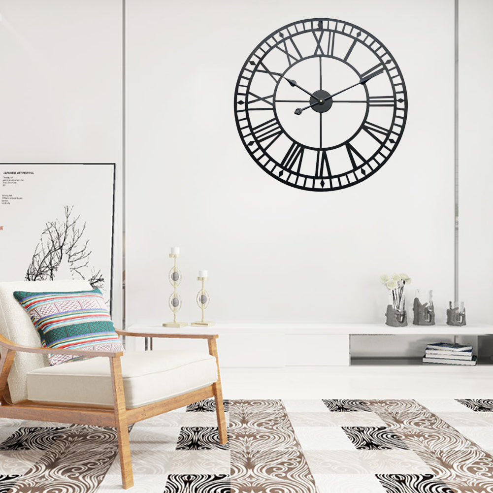Large Decorative Metal Roman Numeral Skeleton Wall Clock