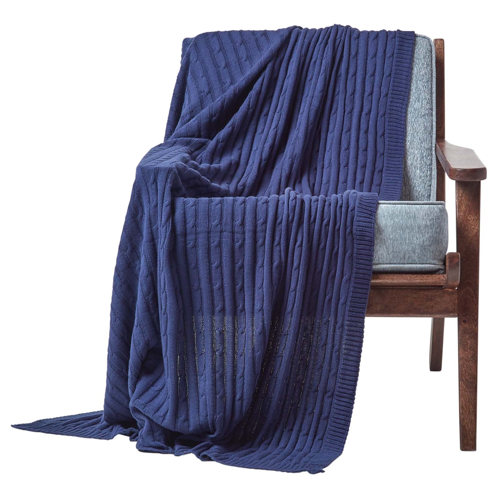 Combed Cotton Cable Knit Throw | 150cm x 200cm | Navy Blue