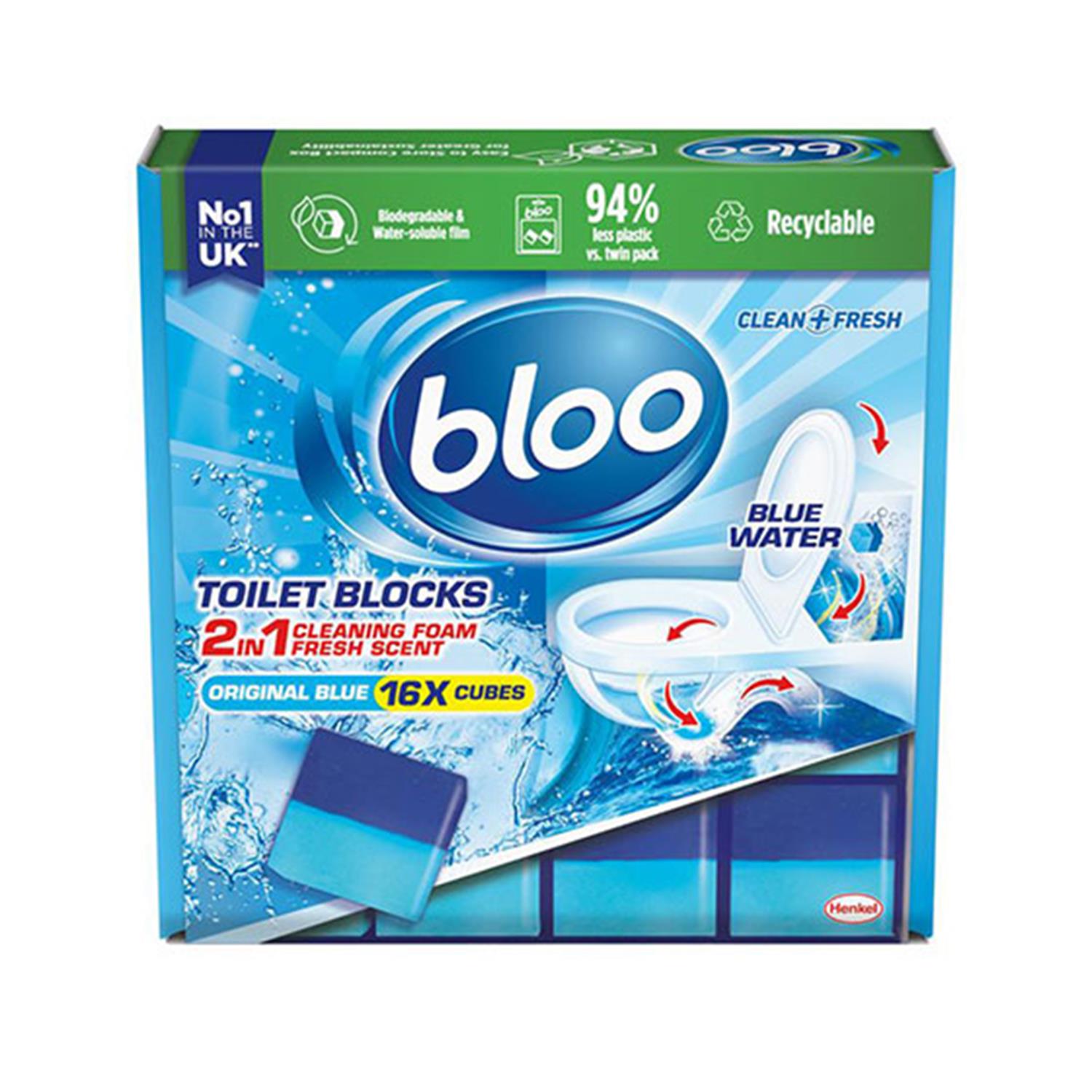 Bloo Toilet Block Original Coloured Water 16x Cleaning Blocks Blue, 800g