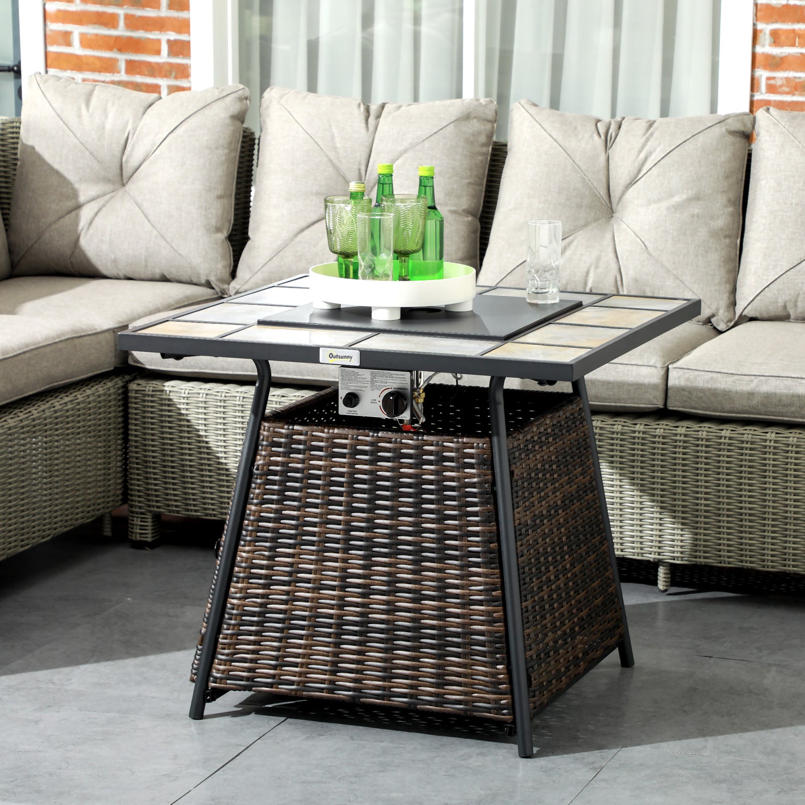 Outdoor Pe Rattan Gas Fire Pit Table Fire Control Panel