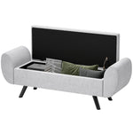 Storage Ottoman With Armrest, Upholstered Linen Storage Bench | Light Grey