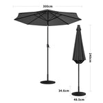 3m Garden Parasol Adjustable Tilting Parasol With Crank Handle With Classic Design Heavy-duty Round Base | One Size | Grey