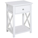 Side Table Nightstand For Bedroom With Drawer & Bottom Shelf | White
