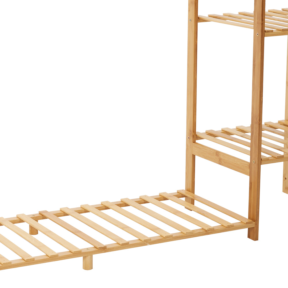 Wooden Garment Rack With Side Hooks Multi-functional Freestanding Clothes Organizer | Small | Natural
