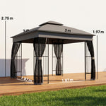 3 X 3 M Garden Gazebo With Shelves, Upf50+ Permanent Gazebo | Grey