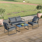 Breeins 4-piece Outdoor Pe Rattan Garden Furniture Set With Loveseat, 2 Armchairs & Glass Coffee Table, Cushioned Patio Conversation Set For Garden, Balcony & Backyard