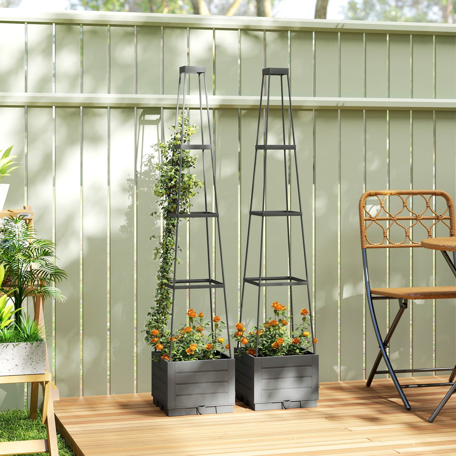 Outsunny 2 Pack Raised Garden Bed With Trellis And Removable Drainage Tray