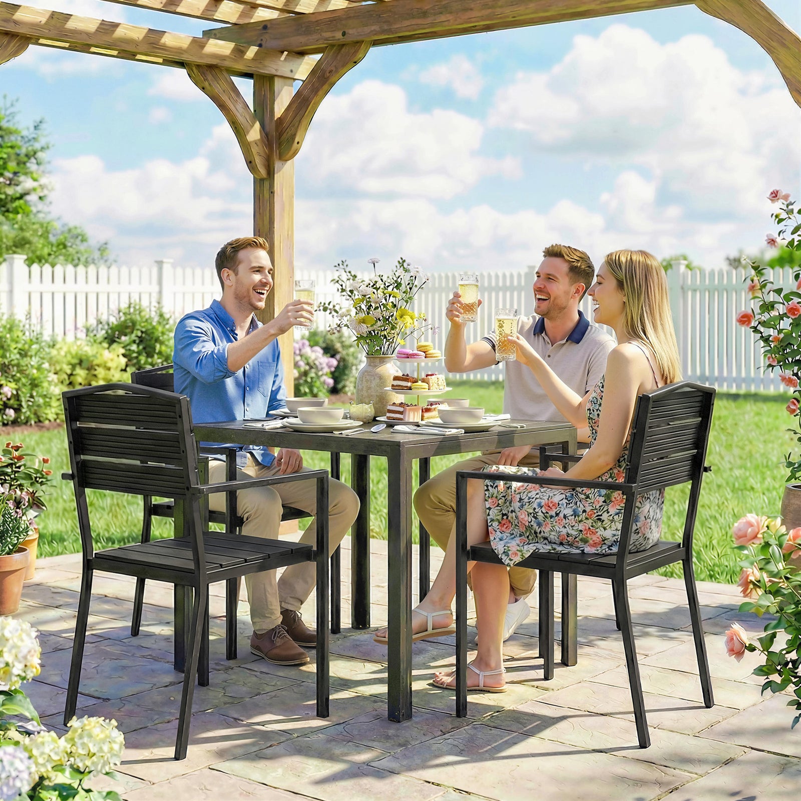 Outsunny Garden Chairs Set Of 4, Garden Dining Chairs, Hdpe Seat, Black