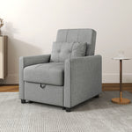 Pull Out Chair Bed Sleeper Chair With Pillow Side Pockets | One Size | Charcoal Gray