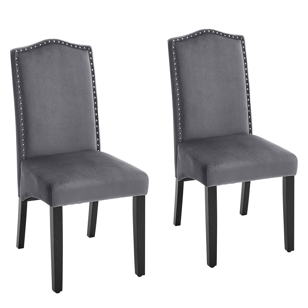 Set Of 2 Grey Velvet High Back Dinning Chair