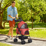 Pet Stroller Foldable Travel Carriage With Brake Basket Canopy | Red
