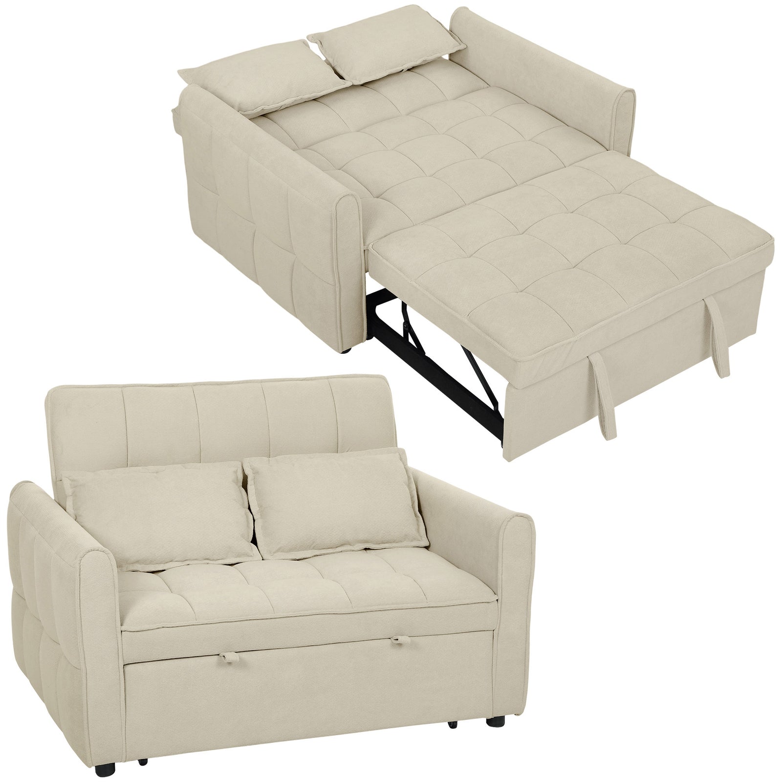 2 Seater Sofa Bed, 3-in-1 Sleeper Sofa With Adjustable Backrest | Tan