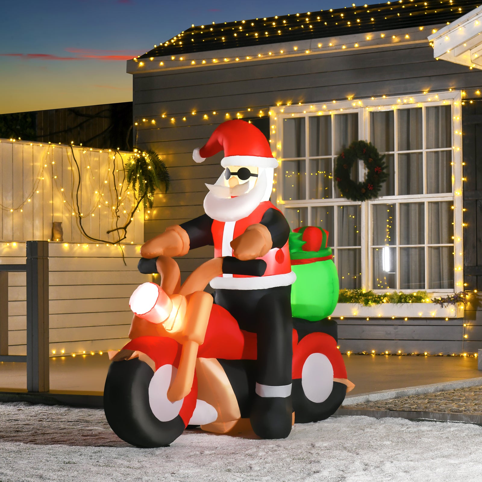 5.5ft Light-up Inflatable Santa Claus Riding A Bike Decor