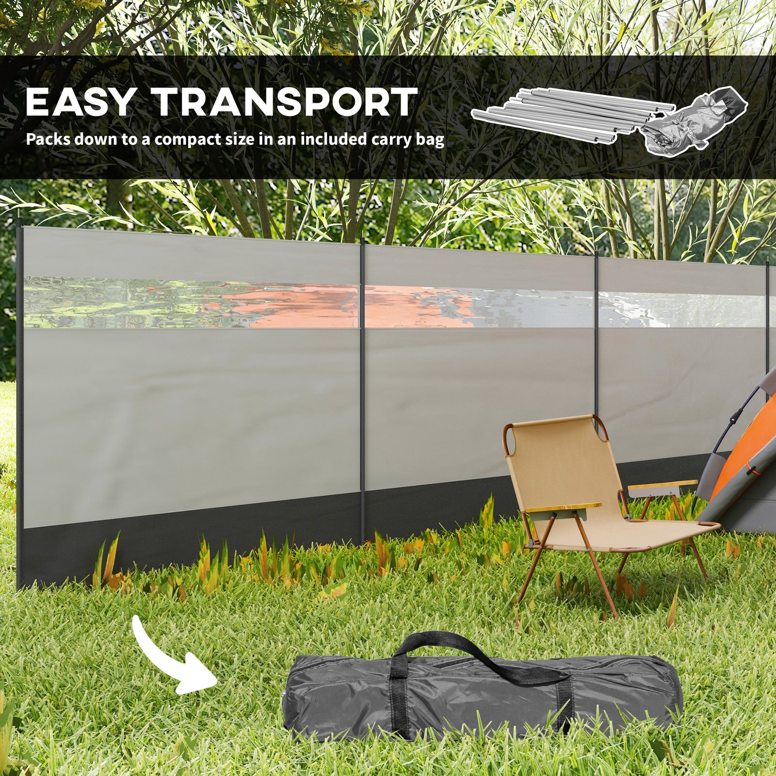 5 Pole Camping Windbreaks With Clear Windows And Carry Bag | Gray