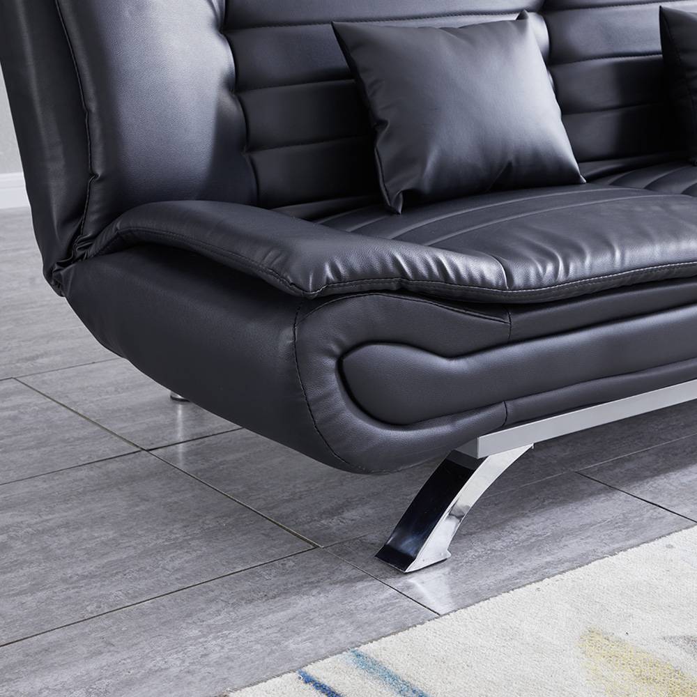 Pu Leather 2-seat Convertible Sofa Bed With Pillows