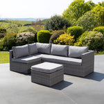 Della Grey Sectional Rattan Corner Sofa + Stool | One Size | Light Grey