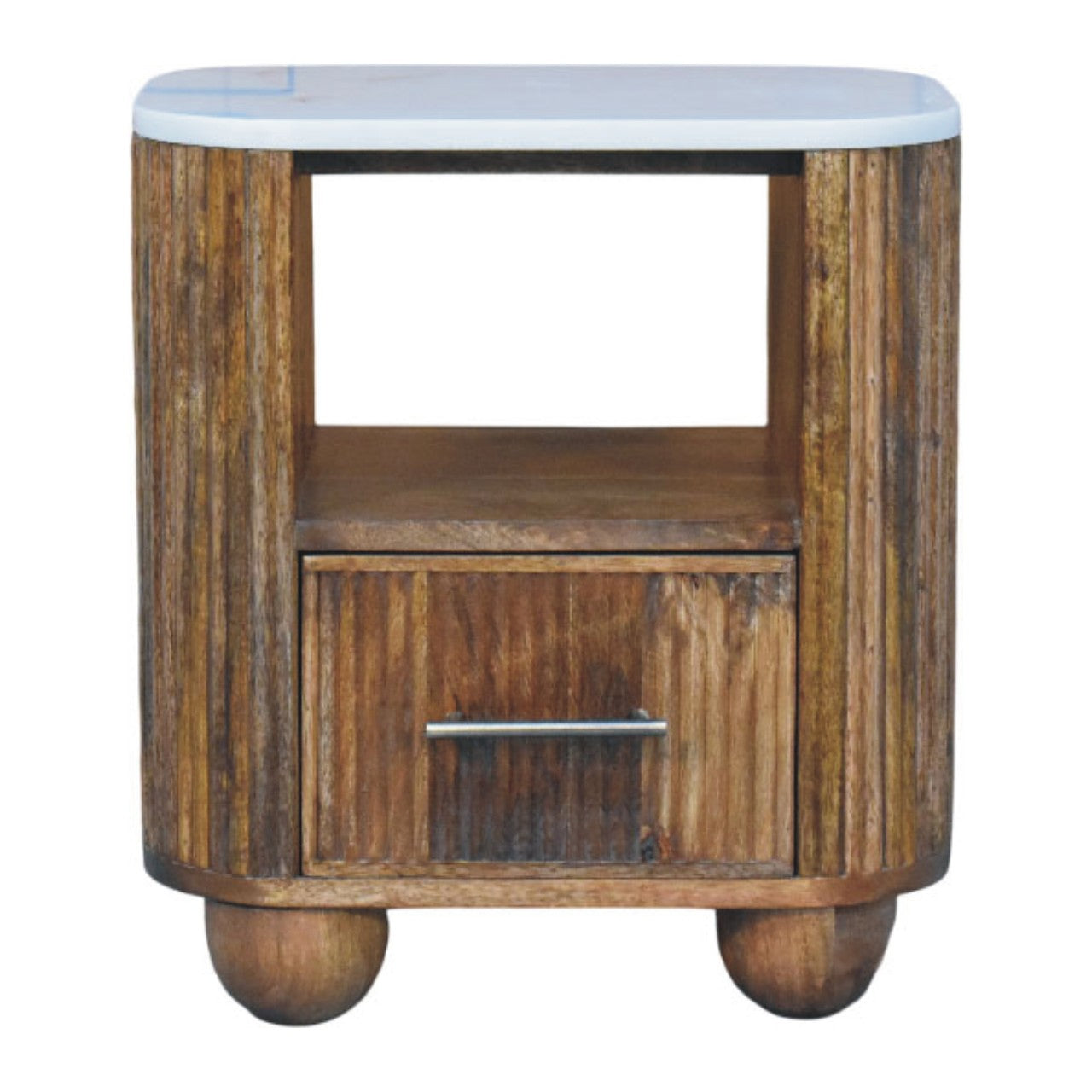 Beaumont Marble Bedside, 1 Drawer, 1 Open Shelf, White and Brown | 9 | Brown