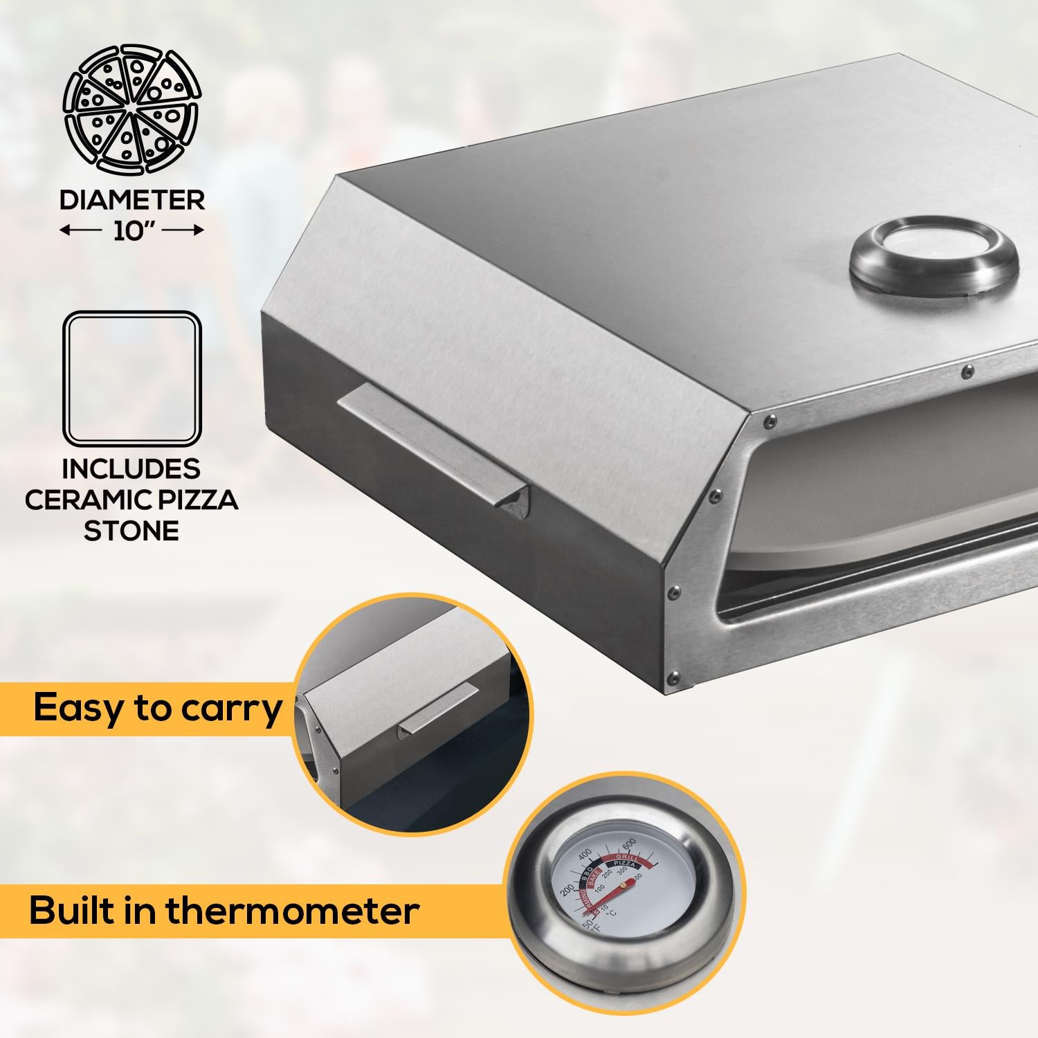 Multi-purpose Barbeque Mini Pizza Oven With Built-in Thermometer