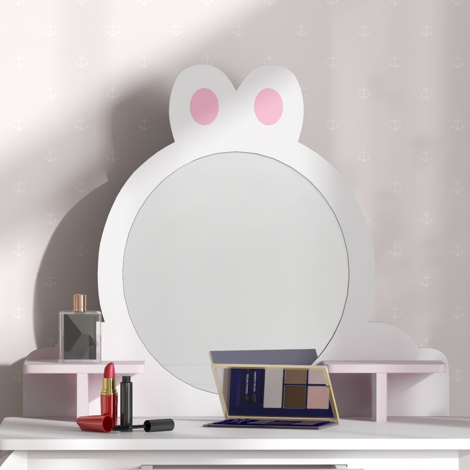 Kids Dressing Table With Mirror And Stool, Rabbit Design, For Ages 3-6 Years | White