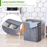 100l Wood Laundry Basket W/ Split Compartment Lid Removable