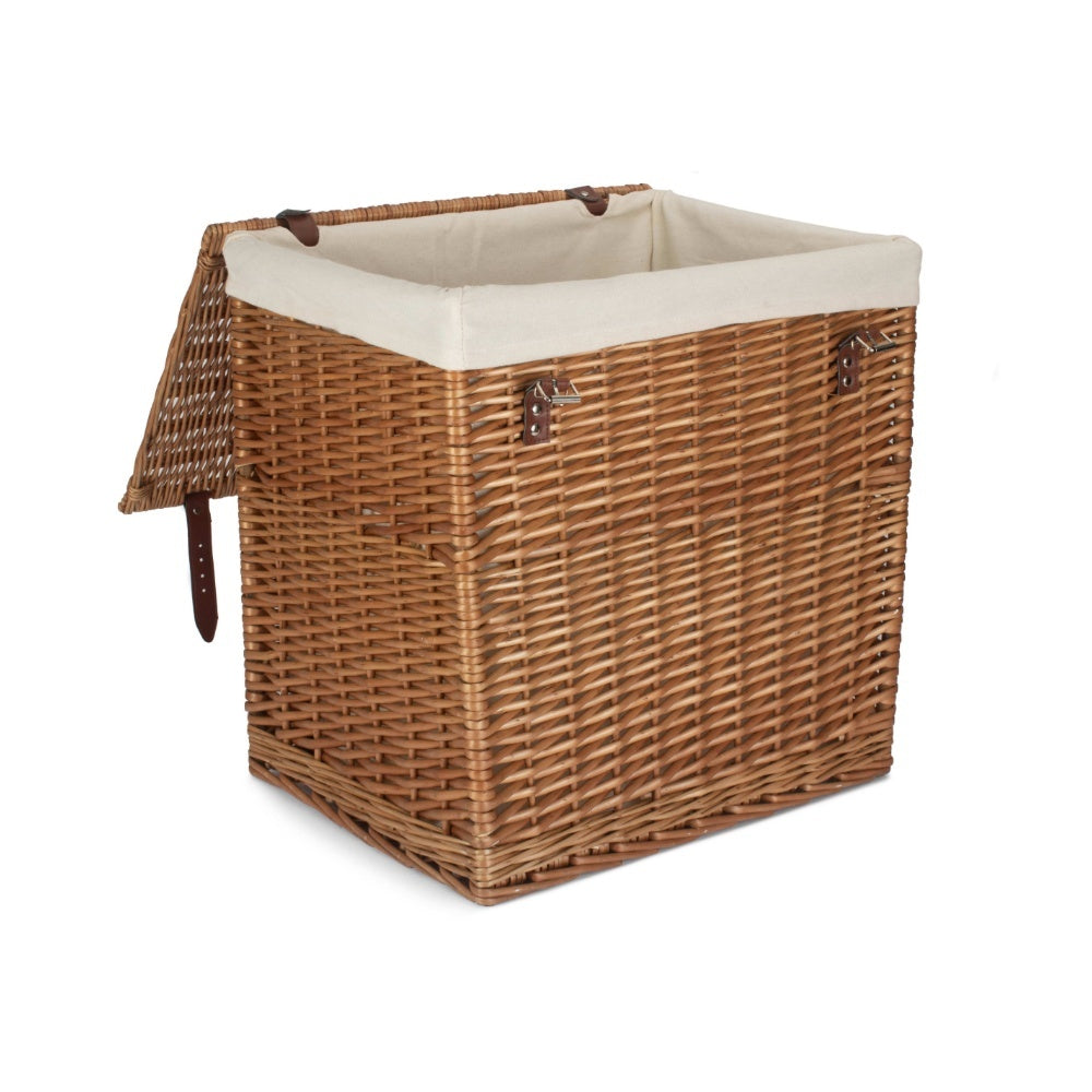 White Cotton Lined Boutique Double Steamed Laundry Baskets | Set-of-2 | Brown