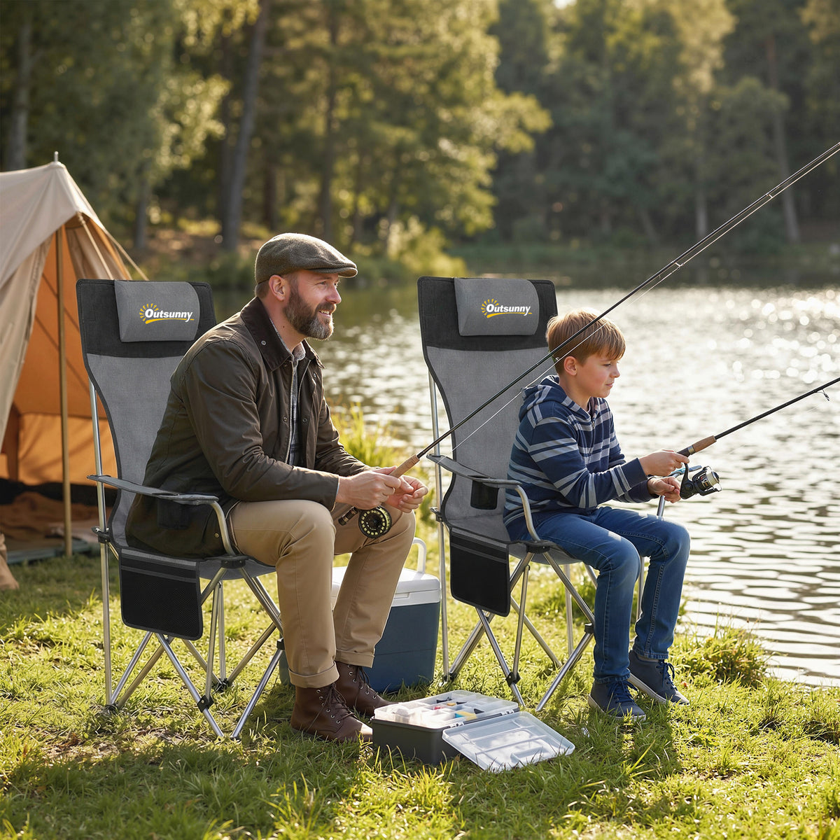 Set Of 2 Reclining Camping Chairs | Grey