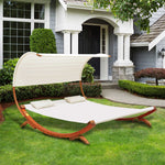 Outsunny Double Sun Lounger Hammock Chaise Bed With Canopy Wooden