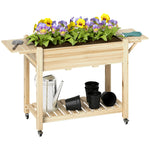 Wooden Raised Planter W/ Lockable Wheels, Liner | Natural