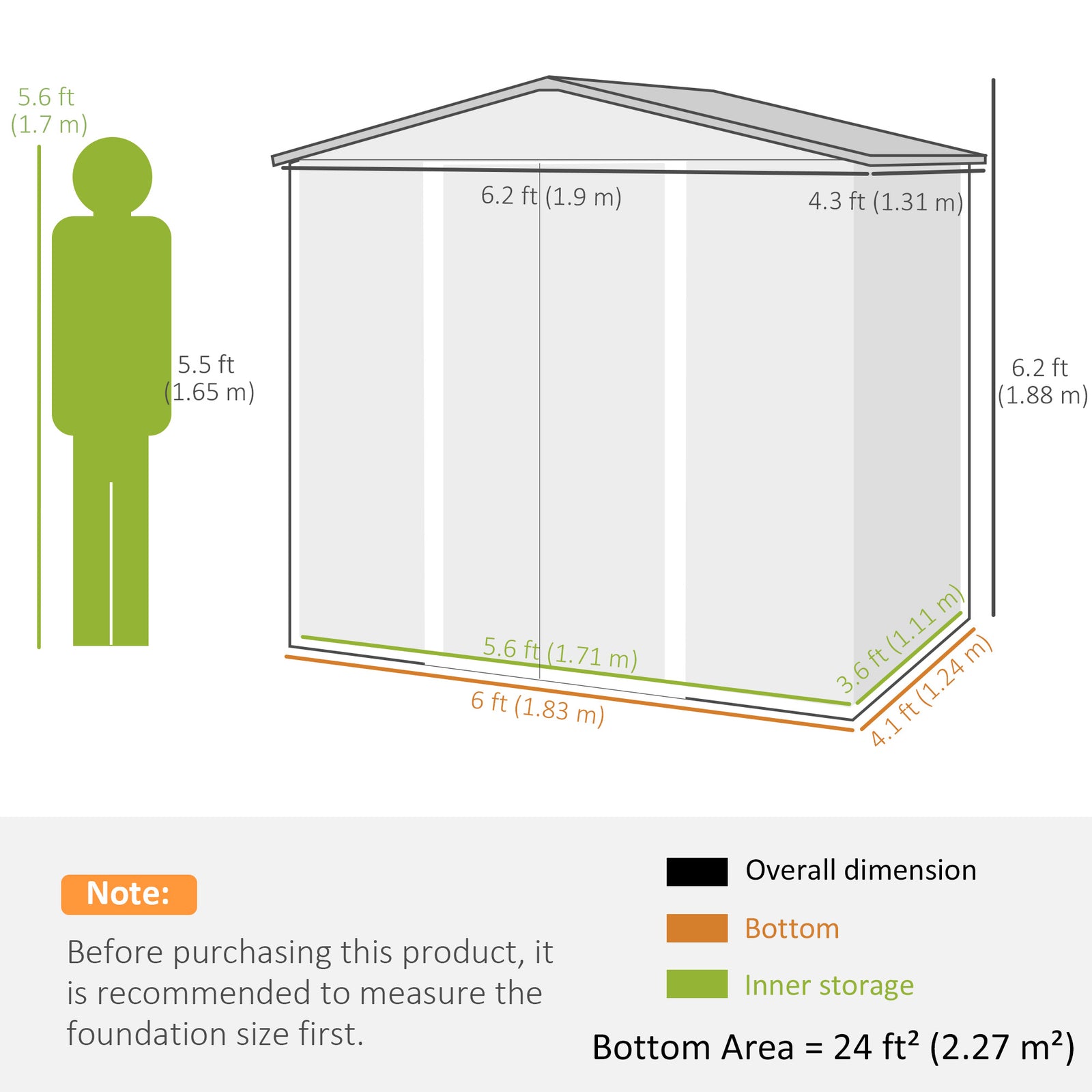 4.3 X  6.2ft Garden Metal Shed,ventilation Slots For Garden