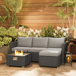 5 Piece Rattan Set With Gas Fire Pit | Grey