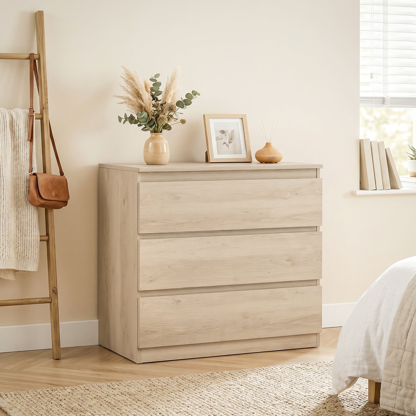 HOMCOM 3-drawer Storage Organiser Unit For Living Room, Oak
