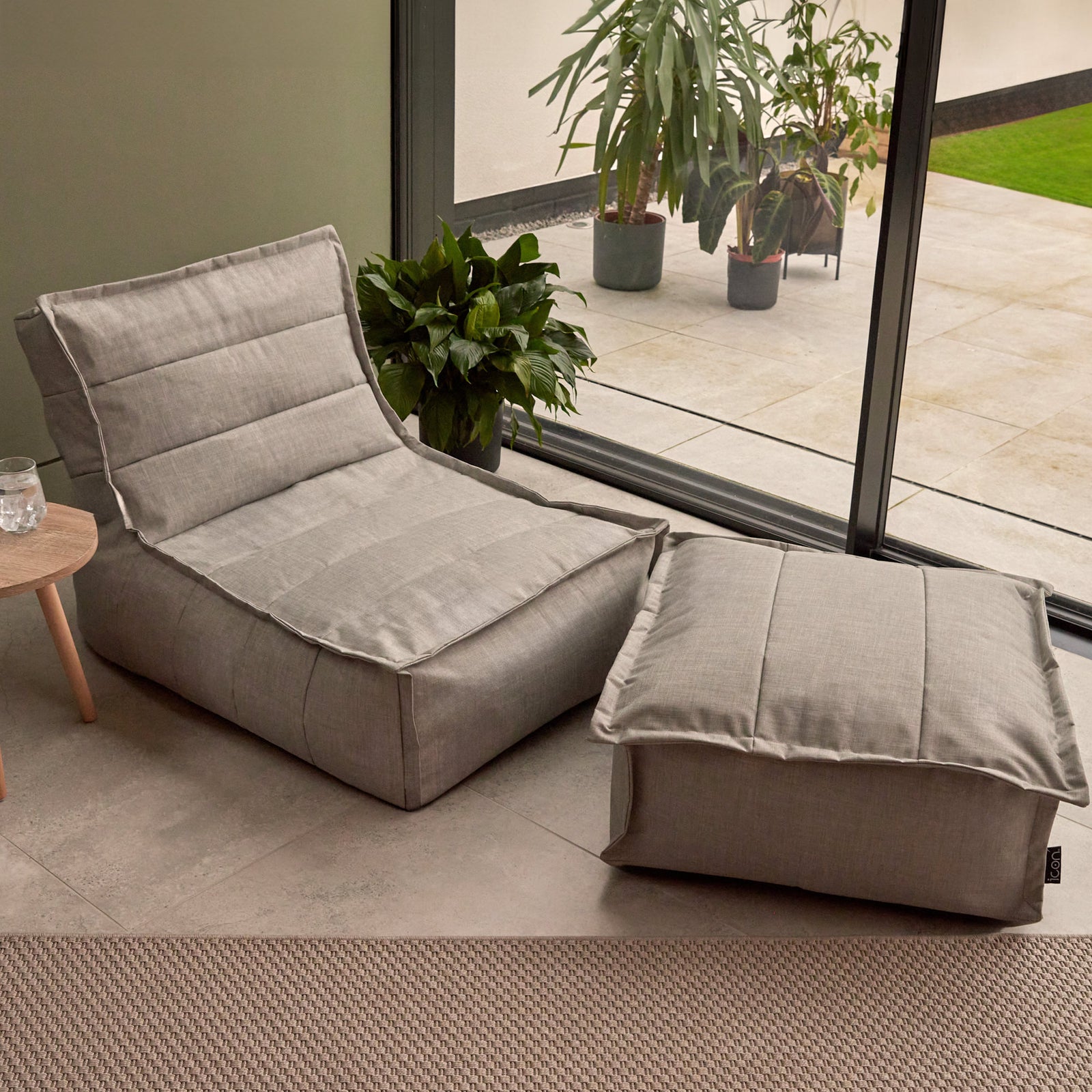 Dolce Indoor Outdoor Bean Bag Lounger And Footstool Grey Patio Chairs, Grey