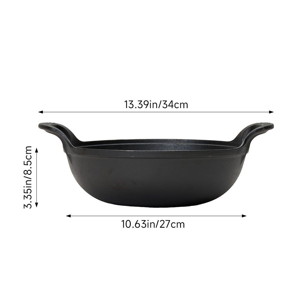 25cm/27cm/30cm Dia Cast Iron Wok With Dual Handles | Medium