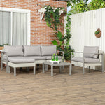 6 Pcs Rattan Garden Furniture Set With Table, Cushion | Light Slate Gray