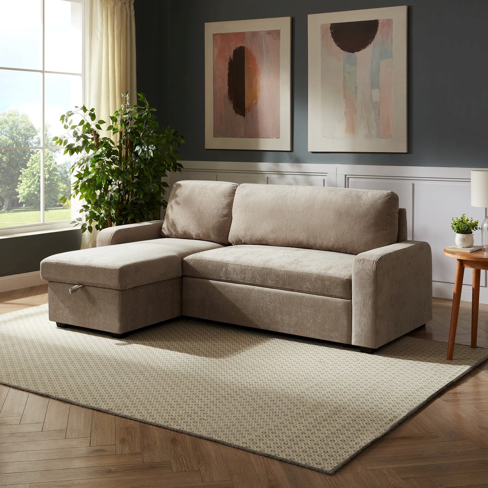 Coeburn Reversible Corner Sofabed With Storage | Light Brown