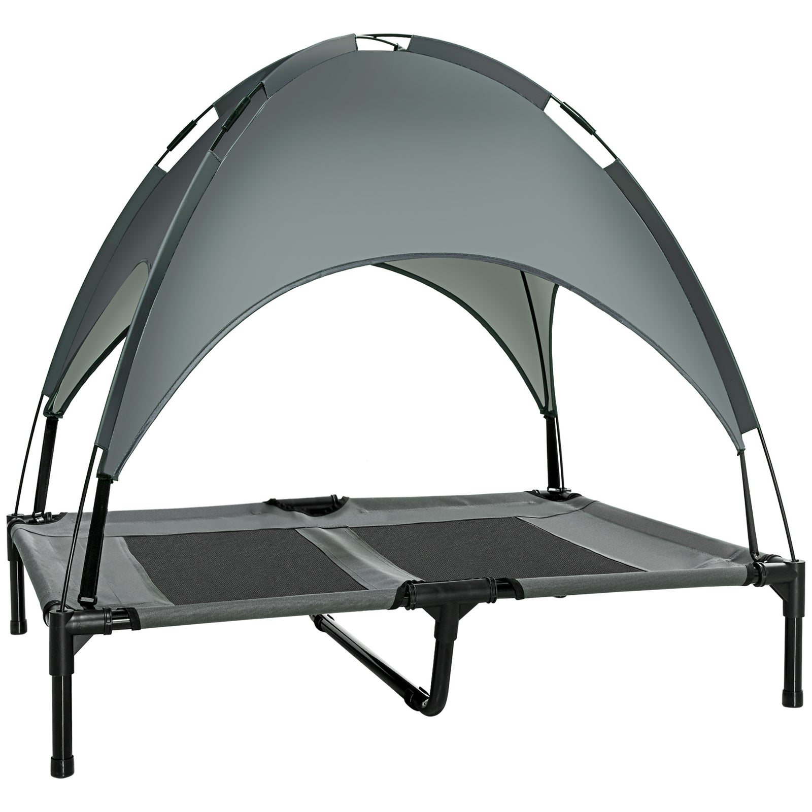 Pawhut 92cm Elevated Dog Bed Cooling Raised Pet Cot Uv Protection Canopy | Gray