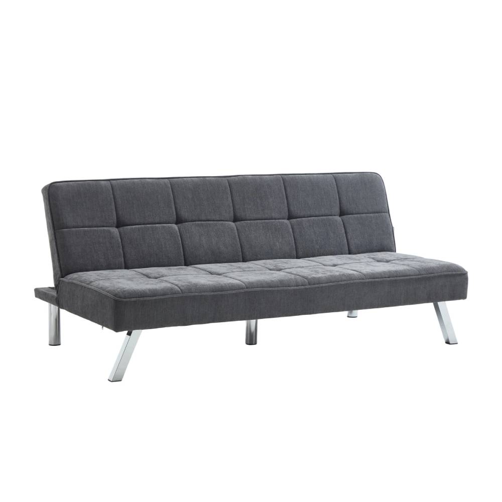 Modern Grey Fabric Sofa Bed With Folding Design – Tufted Upholstery, 28d Sponge Filling & Sturdy Iron Legs