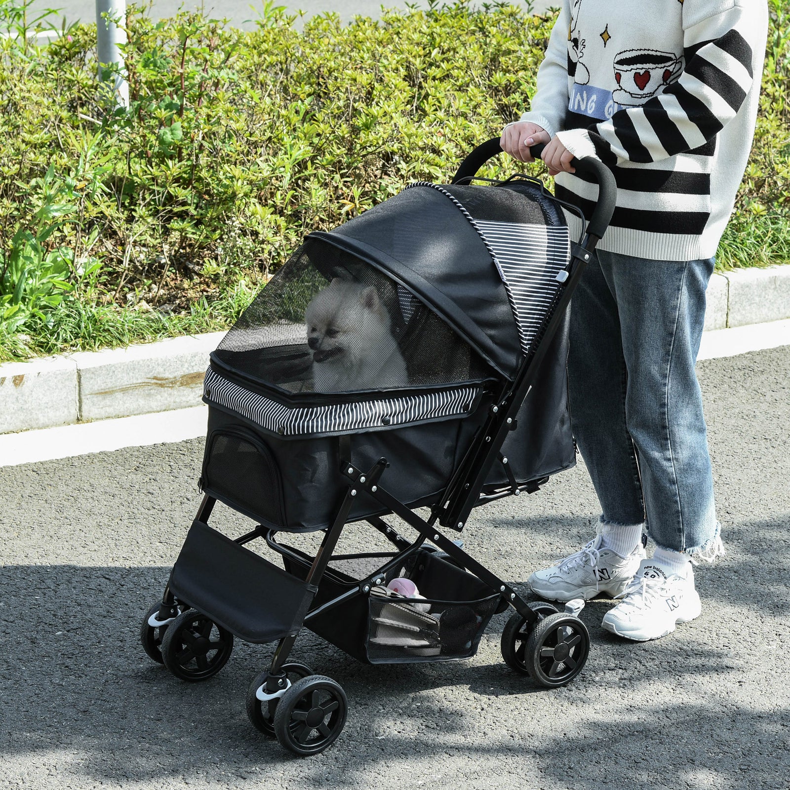 Pet Stroller Dog Foldable Travel Carriage With Reversible Handle | Black
