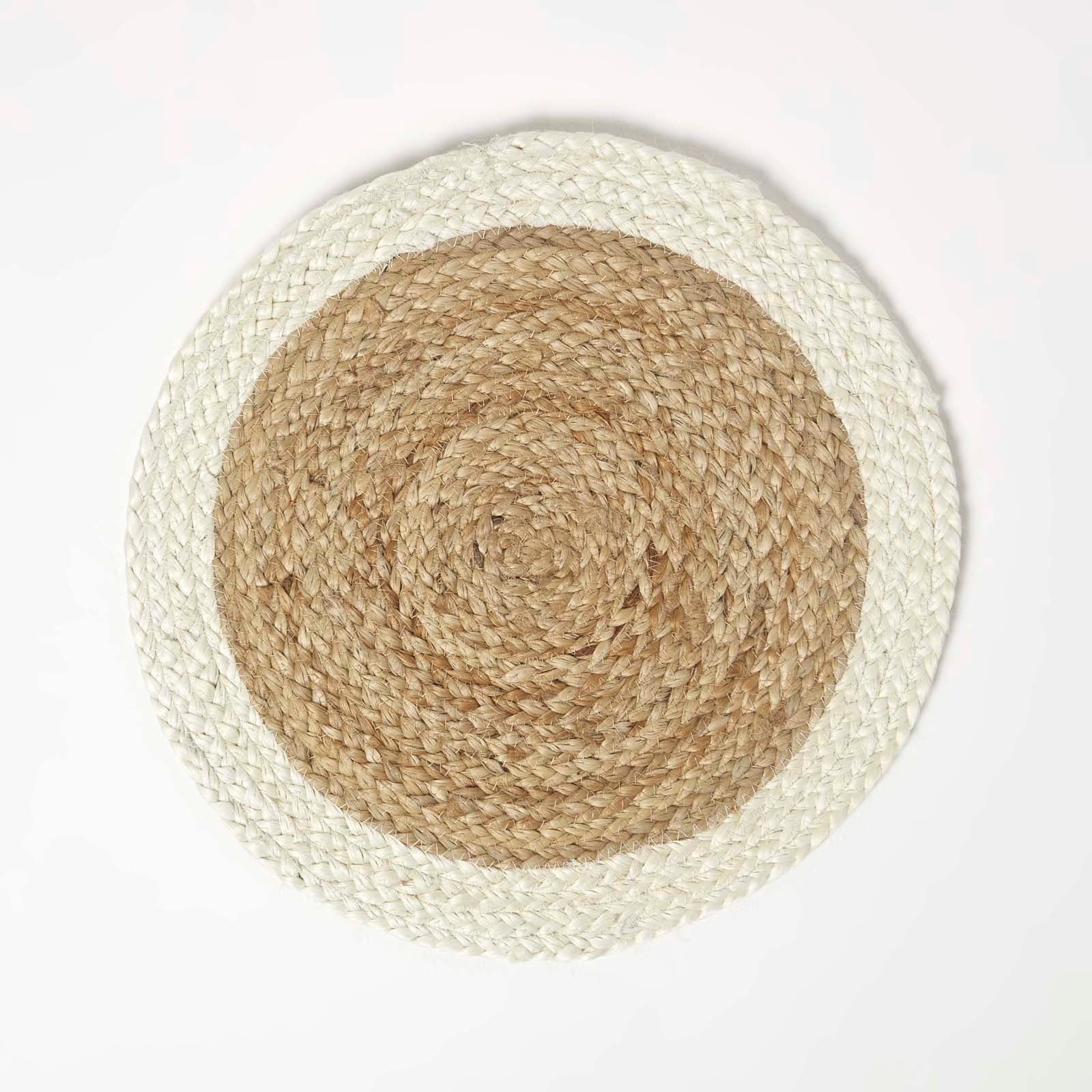 HOMESCAPES Natural & Cream Braided Jute Handwoven Round Placemats Set Of 4