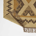 Ravar Brown & Gold Kilim Wool Rug | 180cm x 90cm | Brown